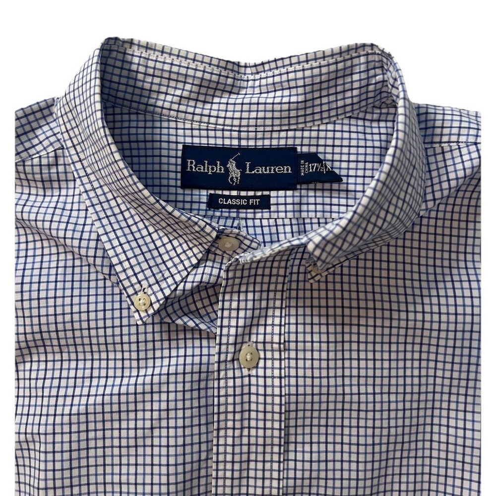 Ralph Lauren Shirt Mens XL 17.5 Blue Check Long Sleeve Button Classic Fit (057) - Picture 2 of 10